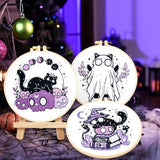 Crafmanoe Halloween Embroidery Kit for Beginners Adults, Skull Cat Stamped Cross Stitch Kit for Adult Beginner, Gothic Ghost Hand Embroidery Needlepoint Kits, 3 Set Embroidery Hoops and Video Tutorial