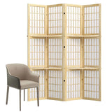 Room Divider with Shelves, 66.9-Inch Tall Japanese Shoji Style Wood Screen with Double Hinges for Home Office Bedroom Hotel Decoration (4 Panels, Natural) Svimi