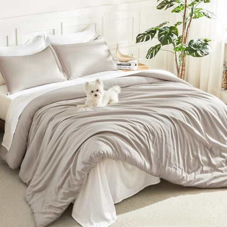 Litanika Deep Linen Grey Comforter Set Full Size, 3 Pieces Lightweight Solid Bedding Comforter Set, All Season Fluffy Bed Set (79x90In Comforter & 2 Pillowcases) Litanika