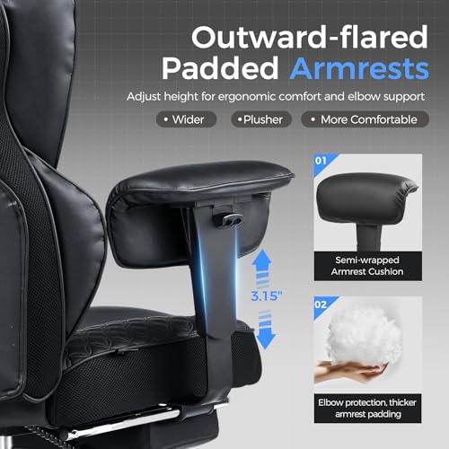 GTRACING Big and Tall Gaming Chair 400lbs Heavy Duty Office Chair with Foot Rest & Ergonomic Pocket Spring Lumbar Support, High Back 3D Saddle Shaped Cushion for Back Pain Relief, Matte-Black GTRACING