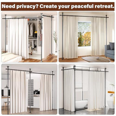 Abiglifty Room Divider Curtain Rod No Drilling, Adjustable 4-10ft(H) 28-114inch(W) Wall Divider for Room Separation, Heavy Duty Floor to Ceiling Tension Curtain Stand, Black Abiglifty