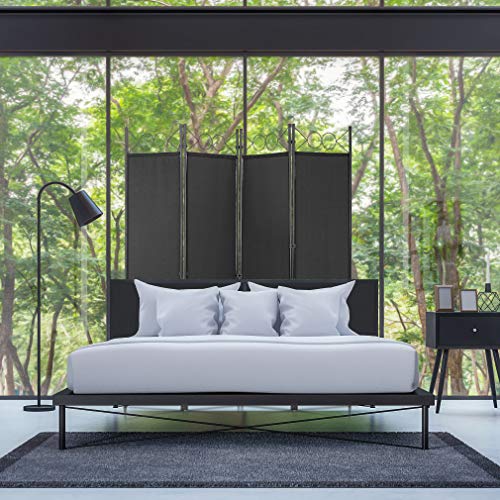 4 Panel Room Divider 6FT Steel Frame Screen Folding Privacy Divider Freestanding Partition for Home Office Bedroom, Black FDW