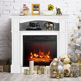 SIMOE 32" Electric Fireplace with Mantel, 1400W Freestanding Fireplace for Living Room, Remote Control, Overheat Protection, Adjustable 3D Flame, Timer, White SIMOE