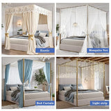 DGSPVCT Queen Size Metal Canopy Bed Frame, Upholstered Platform Bedframe with Tall Headboard and Four Poster, Modern Luxury Corduroy Low Profile Bed Frames, No Box Spring Needed/Minimalism, Beige Gold