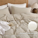 PHF 100% Natural Cotton Muslin Duvet Cover Set King Size, Ultra Soft Breathable Absorbent, Luxurious Minimalist Gauze Bedding for All Season, Duvet Set with 2 Pillow Shams, 104" x 90", Linen PHF
