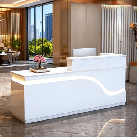 Reception Desk,L Shaped Reception Desk, Counter with Lockable Drawer,Counter for Offices, and Retail Spaces, Easy Assembly (White-L, 78.8 * 23.6 * 39.3in) Generic