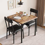 SLEKVERSA 3-Piece Dining Table Set for 2, Kitchen Table Set with 2 Upholstered Chairs, Square Dining Table Set for Apartment, Studio, Small Space, Brown SLEKVERSA