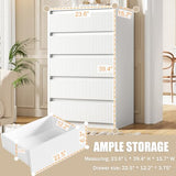 Jocoevol White Dresser 5 Drawer Dresser for Bedroom, Modern Fluted Dresser with Deep Drawers and Mirror, Wooden Dresser Chest of Drawers for Living Room, Hallway, Entryway Jocoevol