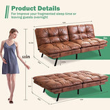 Vyfipt Futon Sofa Bed/Couch, Memory Foam Small Splitback Sofa for Living Room,Modern Loveseat with Covertible Armrests,Faux Leather/Cushion Thicker Version(Brown) Vyfipt