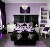 Feelyou Purple Silk Bowknot 7 Piece Bedding Set Full Size Grey Leopard Comforter Set with Sheets for Kids Girls Women Black Purple Bed in a Bag Sweet Romantic Bed Set Feelyou