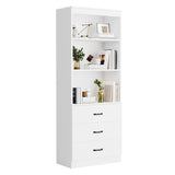 oneinmil 70" H 6-Tier Bookshelf with 3 Drawers, White Bookcase with 3-Tier Open Shelves, Tall Book Shelf with Storage Space, Wooden Storage Cabinet for Living Room, Bedroom, Office (White, 6-Tier) oneinmil