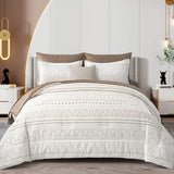 WONGS BEDDING 7 Pieces Brown Comforter Set King Size,Boho Bed in a Bag Geometric Stripe Comforter Reversible Soft Microfiber Bedding Set with Pillowcases & Shams,Flat Sheet,Fitted Sheet WONGS BEDDING