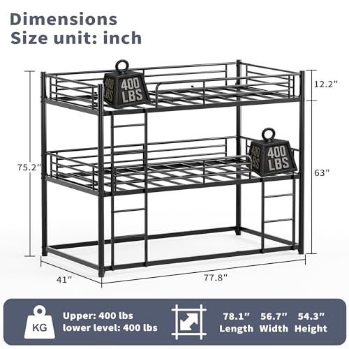 NestLude Triple Bunk Bed Heavy Duty, Twin-Size Metal Bunkbeds with Ladder, Family-Friendly for All Ages, Bedroom, No Box Spring Needed, Easy Assembly (Black) NestLude