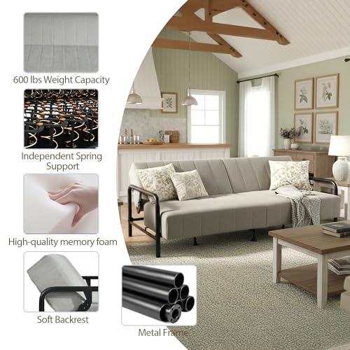 Homy Casa Convertible Sofa Bed with Metal Frame and Upholstered Cushion for Living Room Guest Room and Small Apartment (Grey) Homy Casa