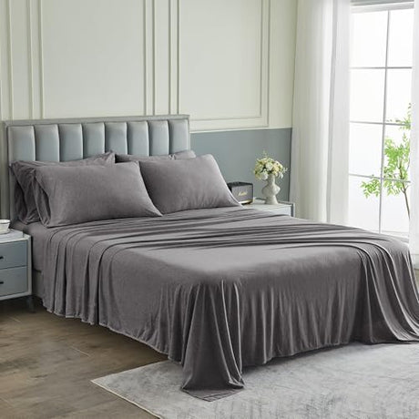 Pure Bedding Bed Sheets - Full Sheet Set [6-Piece, Heather Dark Grey] - Hotel Luxury 1800 Brushed Microfiber - Soft and Breathable - Deep Pocket Fitted Sheet, Flat Sheet, Pillow Cases Pure Bedding