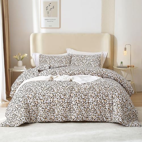 mixinni Black Brown Leopard Print Comforter Set Twin XL Size Women Ultra Soft Wildlife Animal Cheetah Print Comforter Men Abstract Bedding Set with 2 Pillowcases for All Seasons-Twin XL Size mixinni