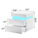 Flamaker LED Nightstand with Charging Station, End Table with 2 Drawer Storage Cabinet, Bedside Table with Sliding Top for Bedroom and Living Room (White) Flamaker