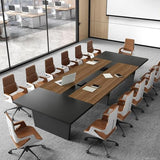 Nuipesn 118 Inch Rectangular Conference Table, 10FT Meeting Table for 10-12, Built-in Power Outlets & USB Charging Ports, Cable Management Box, 2 Inch Thick Top, Walnut/Grey Nuipesn