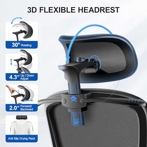 ALLGOD Ergonomic Office Chair, Mesh Desk Chair with Lumbar Support, High Back Home Office Chair with Adjustable Headrest and Flip-Up Arms, Comfortable Computer Chair, Thick Cushion, 300 LBS, Black ALLGOD