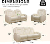 AYCP Furniture Power Recliner Set with LED Lights, Quilted Air Leather Reclining Set with USB Port/Storage/Cup Holder/Reader Light for House/Home Theater/Apt/Rv/Office (Ivory, 3PC Full Set) AYCP Furniture