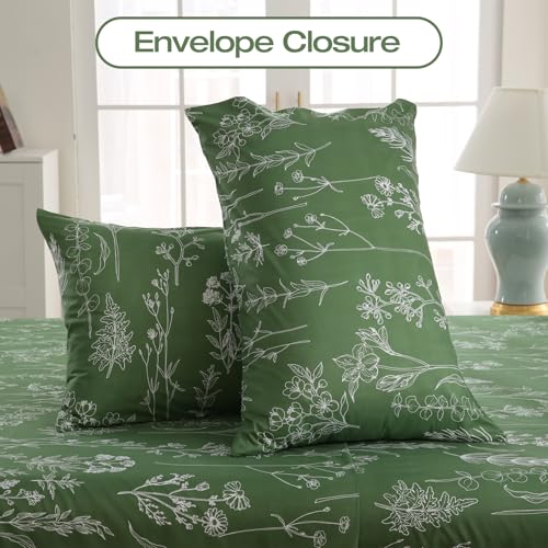 Yibeizi Green Floral Sheet Set King, Botanical Rustic Pattern Bed Sheets Boho Bedding Sheets & Pillowcases Soft Microfiber 15" Extra Deep Pocket Fitted Bedsheet 4 Piece Yibeizi