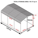 VEIKOU 10' x 15' Metal Carport with Heavy Duty Steel Roof, Upgraded Large Outdoor Carport Canopy, Car Port for Car, Car Shelter & Shade, Grey VEIKOU