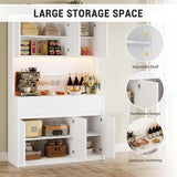 71" Kitchen Pantry Cabinet,Tall Storage Cabinet with Doors & Shelves Adjustable, Kitchen Storage Hutch with Microwave Shelf,Coffee Bar,Led Lights&Charging Station,Corner Pantry Cabinet for Living Room IDEALHOUSE
