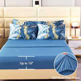 PERFEMET 6 Piece Blue Comforter Set Full Bed in A Bag Set Aesthetic Capri Blue and Gold Marble Bedding Set with Sheets Soft Luxury Watercolor Burning Mountain Printed Bedroom Sets(Capri Blue, Full) PERFEMET
