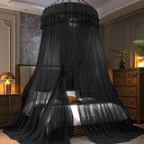 Kertnic Mosquito Net Bed Canopy for Girls, Princess Canopy Bed Curtain Fine Sheer Mesh Dome Bed Canopies, Kids & Adults Lace Tent for Twin Full Queen King Bed (Black)