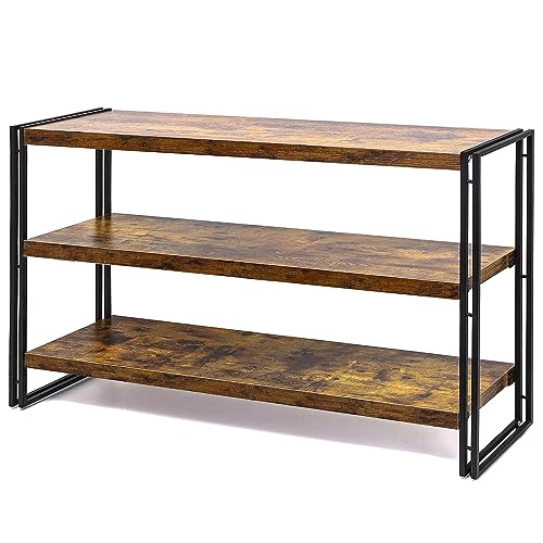 HCHQHS 3-Tier Rustic Wood and Metal Industrial Bookcase - 40in, for Home Office, Bedroom, Kitchen, Bathroom HCHQHS