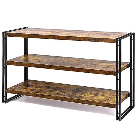 HCHQHS 3-Tier Rustic Wood and Metal Industrial Bookcase - 40in, for Home Office, Bedroom, Kitchen, Bathroom HCHQHS