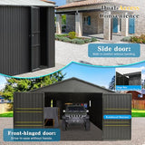 Domi 12x15FT Outdoor Metal Garage Shed, Extra Large Carport with Skylights & Dual-Entry, Backyard Storage Shed for Car, Truck, Lawn Mower and Tool, Dark Grey domi outdoor living