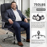 750lbs Heavy Duty Desk Chair with 3D Kneading Massage, Big and Tall Office Chairs with Ergonomic Support, 4D Armrests, 5 Quiet Dual Rubber Wheel, Thick Spring Cushion(Black-Fabric) CHAIRKER