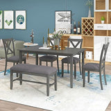 LUMISOL 6-Piece Dining Table Set with Bench for 4-6 People, Including 1 Dining Table, 4 Upholstered Chairs and 1 Bench, Save Space, Dark Grey LUMISOL