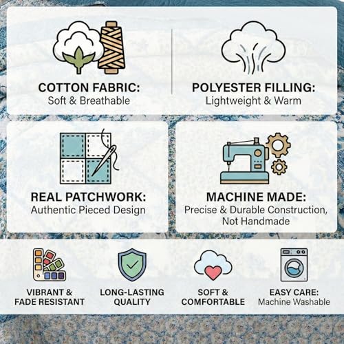 Tache Blue Patchwork Quilt Set - Petal Dance - Cotton Floral Bedspread Set - 2 Pieces - Twin Tache Home Fashion