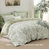 Bedsure Duvet Cover Queen Size - 100% Cotton Reversible Floral Queen Duvet Cover Set with Zipper Closure, 3 Pieces Soft & Breathable Botanical Green Bedding Set with 2 Pillow Shams 20"x26" Bedsure