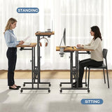 DUMOS Split Top Rolling Standing Desk, 23.6 Inch Mobile Laptop Computer Desk, Manual Adjustable Height Workstation on Wheels, Sit Stand Office Table, Walking Pad Study Desk, Rustic Brown DUMOS