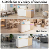 Kikihouse Modern Reception Desk with LED, 63” Fluted Front Desk with Lockable Drawer, Cabinet and Sliding Tray, Large Reception Counter Table for Office Lobby Nail Salon Clinic (Maple) Kikihouse