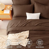 CozyLux Queen Comforter Set Brown Seersucker 7 Pieces Bed in a Bag Queen Comforter Set with Sheets, Luxury Soft Bedding Set with Down Alternative Comforter, Sheets, Pillowcases & Shams for All Seasons CozyLux