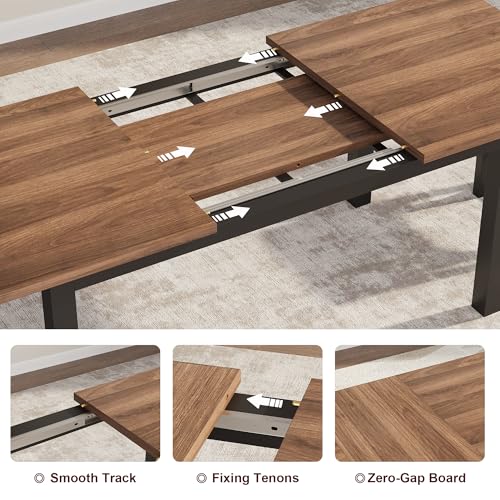Garvee 47.3"-63" Extendable Dining Table for 4-8, Rectangular Wood Kitchen Table with Strong Metal Frame, Industrial Long Dining Room Table with 2 Benches and 2 Stools for Kitchen Living Room Home Garvee