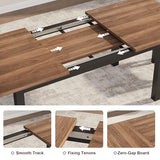 Garvee 47.3"-63" Extendable Dining Table for 4-8, Rectangular Wood Kitchen Table with Strong Metal Frame, Industrial Long Dining Room Table with 2 Benches and 2 Stools for Kitchen Living Room Home Garvee