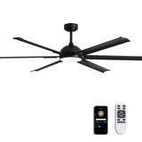 LuminFan 72 Inch Large Ceiling Fan with 6 Aluminum Blades, 6-Speed, 3-CCT, Turbo DC Motor, Remote Black Ceiling Fan for Living Room, Warehouse, Garage - Heavy-Duty Industrial Design LuminFan