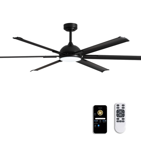 LuminFan 72 Inch Large Ceiling Fan with 6 Aluminum Blades, 6-Speed, 3-CCT, Turbo DC Motor, Remote Black Ceiling Fan for Living Room, Warehouse, Garage - Heavy-Duty Industrial Design LuminFan