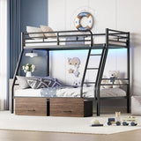 PVWIIK Bunk Bed Twin Over Full with Storage Drawers and LED/Metal Bunk Bed Frame w/Under-Bed Storage for Dormitory,Living Room,Bedroom,Kids,Black PVWIIK