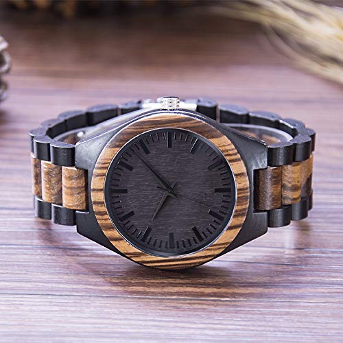 BYMAX Men Wood Watch Quartz, Fashion Handmade Wooden Wrist Watches Mens, Zebra Black BYMAX