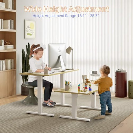 YIHAYO Low Height Adjustable Desk, Lifts 18.1-28.3 Inches, Electric Standing Desk for Short People, 48 x 24 Inches Computer Table with Splice Board for Home Office, Natural YIHAYO