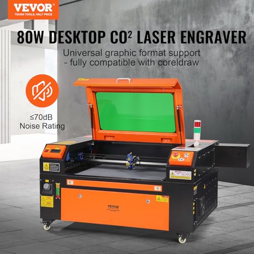 VEVOR 80W CO2 Laser Engraver, 20 x 28 in, 19.7 IPS Laser Cutter Machine with 2-Way Pass Air Assist, Compatible with LightBurn, CorelDRAW, AutoCAD, Windows, Mac OS, Linux, for Wood Acrylic Fabric More VEVOR