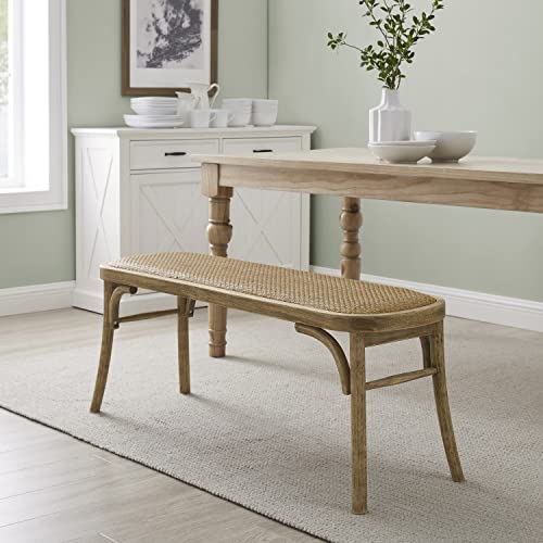 Linon Hank Natural Bentwood Bench with Natural Woven Rattan Seat Linon