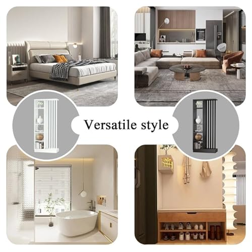 Wall Room Divider - Freestanding Wood Room Divider with Shelves, Wall Divider with Storage Cabinet, Easy Assembly Freestanding Decor for Bedroom, Office (Grey+Black, 31.5IN) Horseo