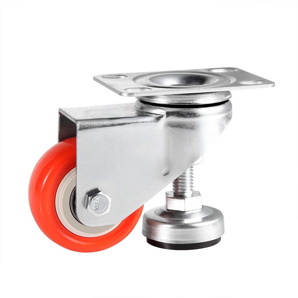 Skelang 4 Pcs 2" Adjustable Leveling Caster, Leveling Feet Wheels, Swivel Plate Casters Wheels, Installing for Industry Equipment, Dollies, Skelang